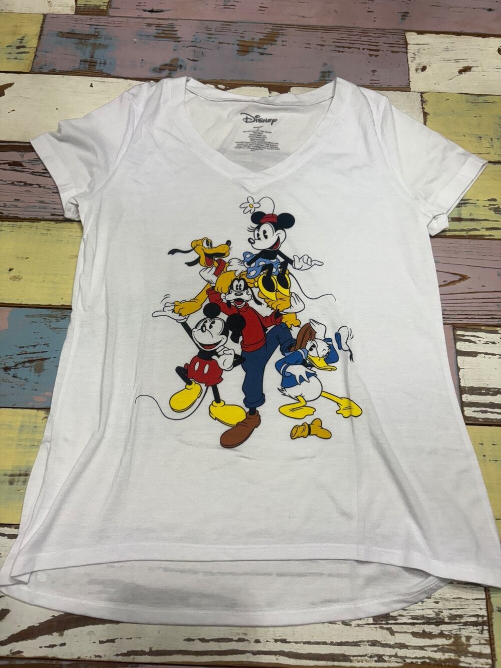 Disney Shirt Woman Medium White Mickey Mouse Minne Goofy Pluto Donald Duck